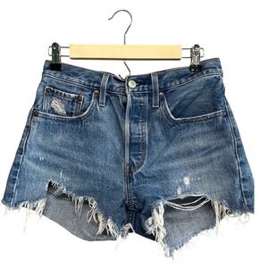 Levi's 501 Women's Denim Cutoff Shorts Medium Wash Button Fly Size 26 Distressed
